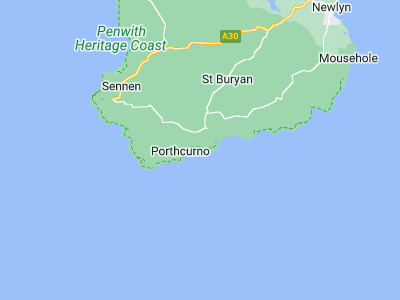 Porthcurno, Cornwall map