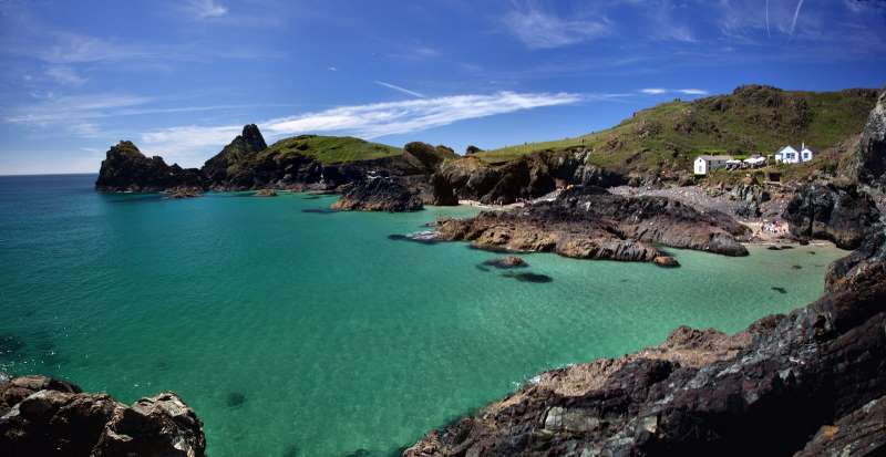 Panoramic view of Kynance Cove in Cornwall